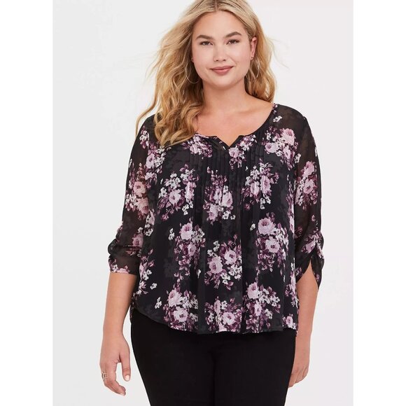 torrid Tops - Torrid | 3XL Black Floral Sheer Top Dark Romance Bloomcore Flowers Date Night